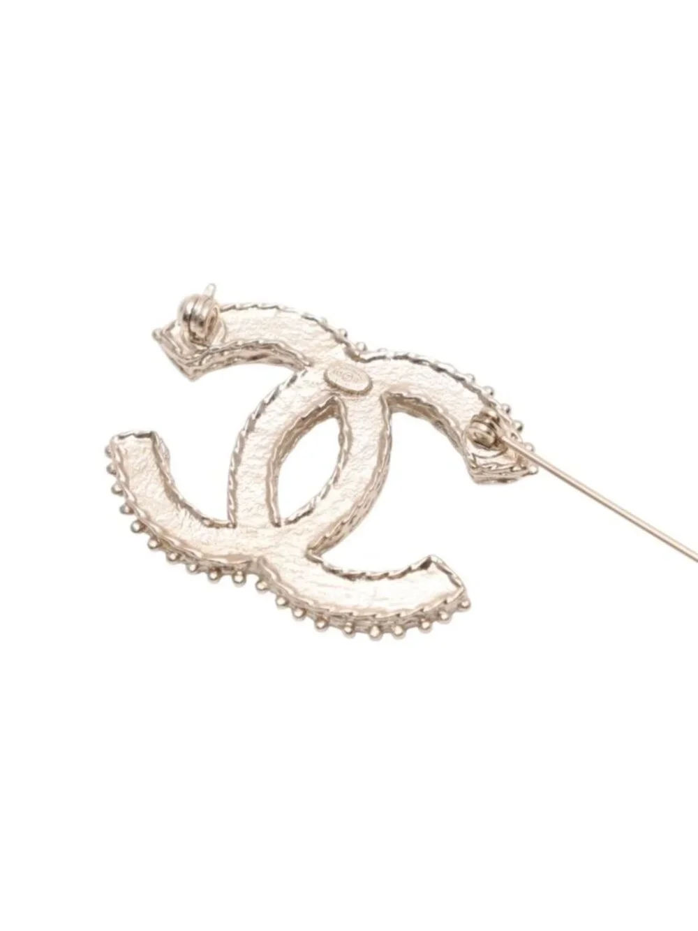 Chanel Costume Line CC Logo Brooch Gold Rhinestone